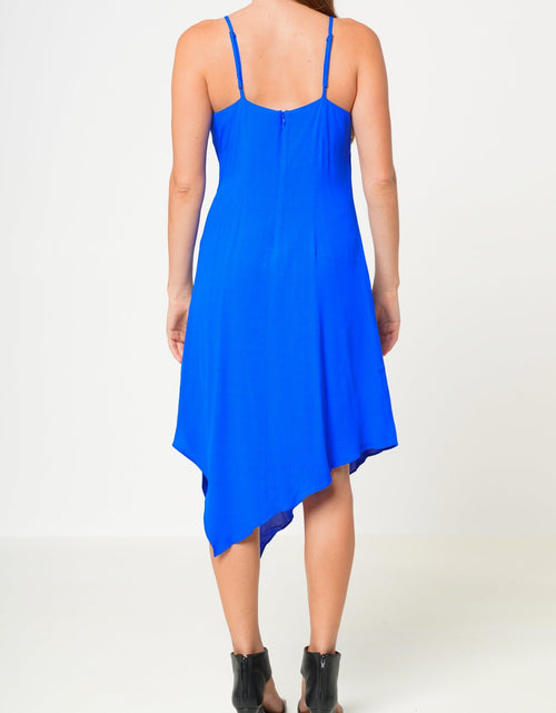 Load image into Gallery viewer, Solid Asymmetrical Hem V-neck Dress in Blue by Shop at Konus
