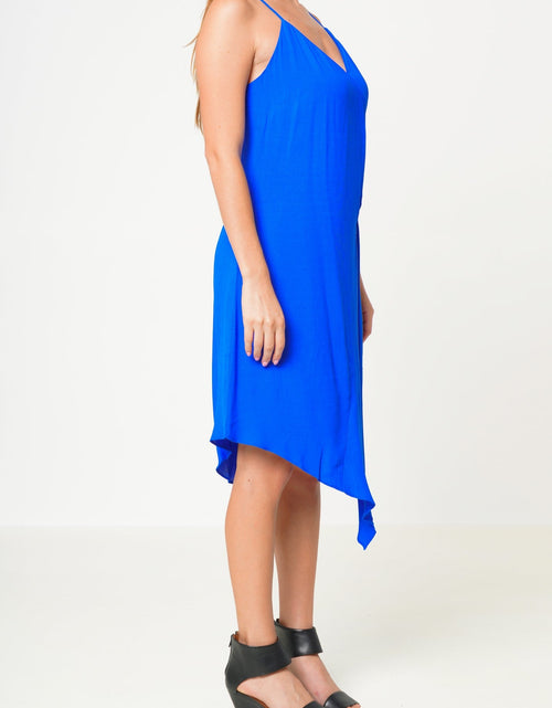 Load image into Gallery viewer, Solid Asymmetrical Hem V-neck Dress in Blue by Shop at Konus
