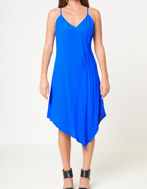 Load image into Gallery viewer, Solid Asymmetrical Hem V-neck Dress in Blue by Shop at Konus
