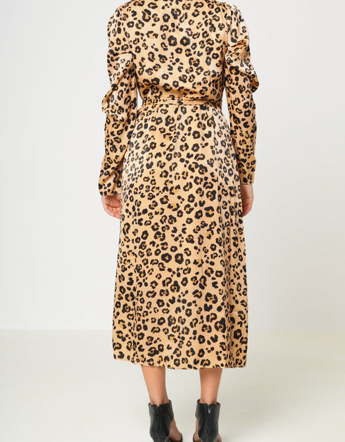 Load image into Gallery viewer, Women's Print Puffy Shoulder Dress in Brown Leopard by Shop at Konus

