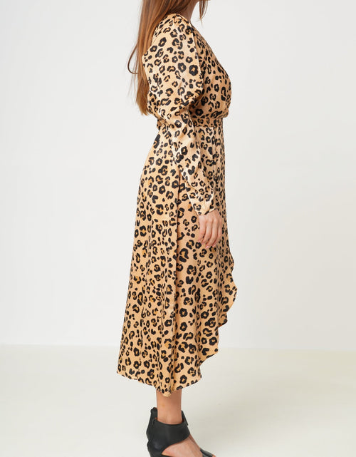 Load image into Gallery viewer, Women's Print Puffy Shoulder Dress in Brown Leopard by Shop at Konus
