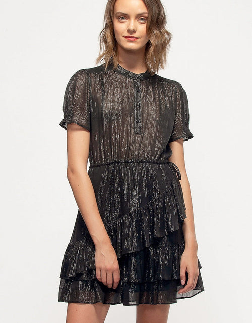 Load image into Gallery viewer, Women's Lurex Yoryu Ruffle Dress In Black by Shop at Konus
