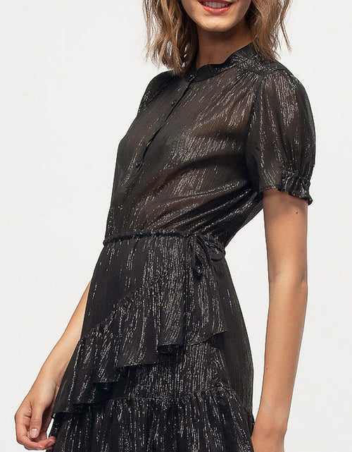 Load image into Gallery viewer, Women's Lurex Yoryu Ruffle Dress In Black by Shop at Konus

