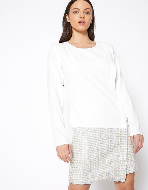 Load image into Gallery viewer, Tweed Hem Faux Wrap Dress In Ivory by Shop at Konus
