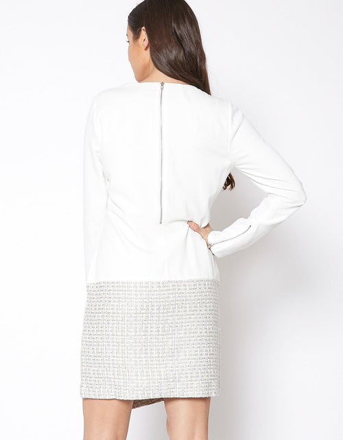 Load image into Gallery viewer, Tweed Hem Faux Wrap Dress In Ivory by Shop at Konus
