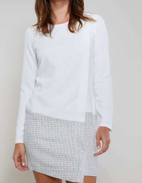 Load image into Gallery viewer, Tweed Hem Faux Wrap Dress In Ivory by Shop at Konus
