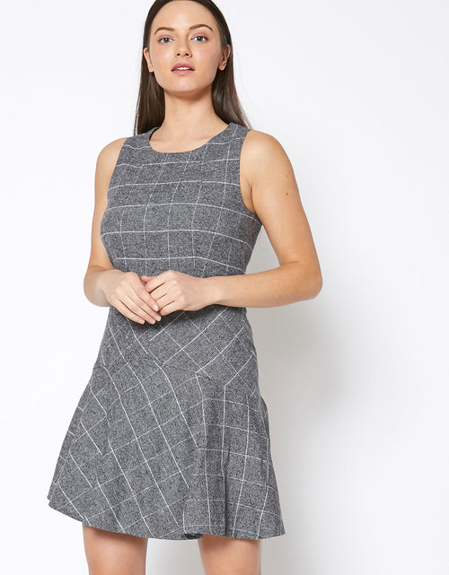 Load image into Gallery viewer, Women's Fit &amp; Flare Tank Dress In Gray Plaid by Shop at Konus
