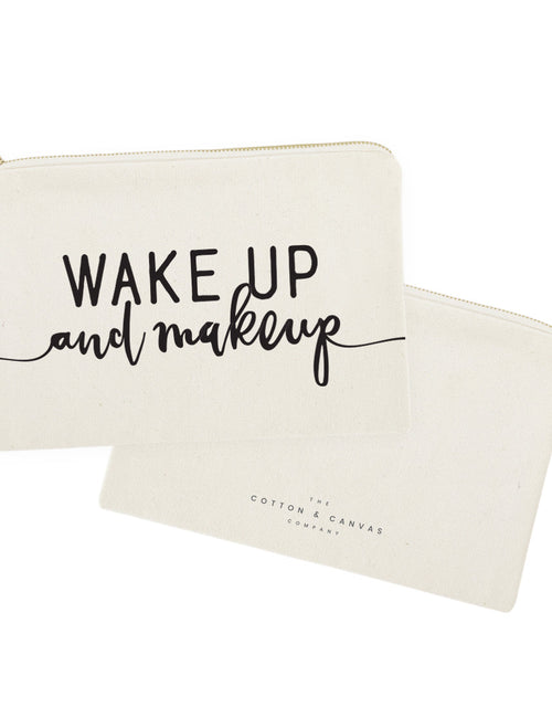 Load image into Gallery viewer, Wake Up and Makeup Cotton Canvas Cosmetic Bag by The Cotton &amp; Canvas Co.
