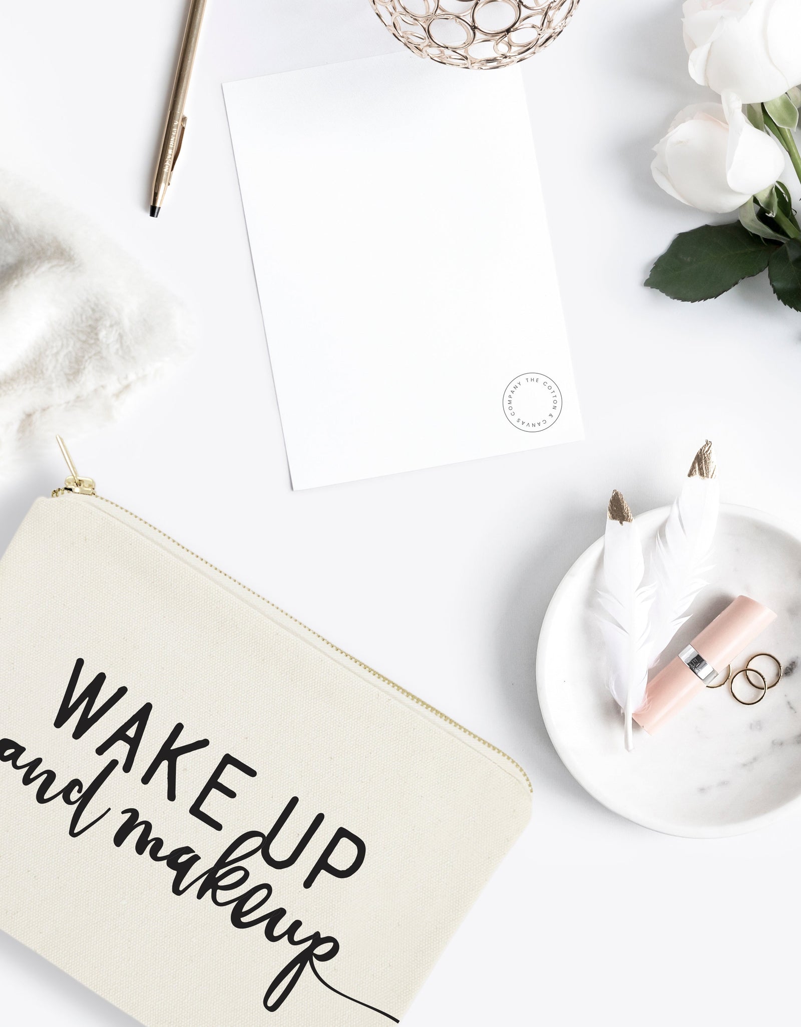 Wake Up and Makeup Cotton Canvas Cosmetic Bag by The Cotton & Canvas Co.