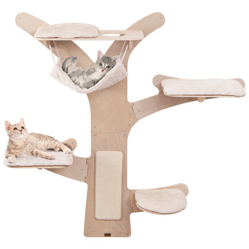 Load image into Gallery viewer, Wall-Mounted Cat Tower with Hammock Platforms and Sisal Scratching Mat-Natural
