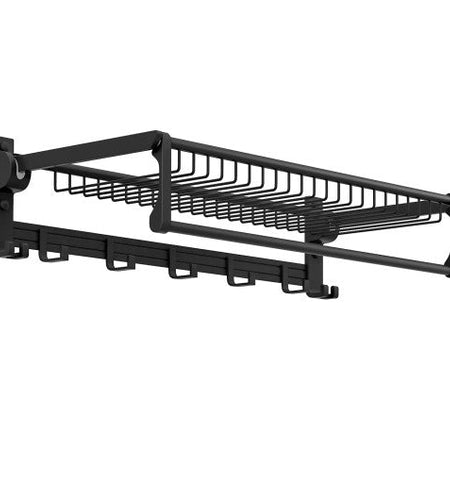 Wall Mounted Towel Shelf with Adjustable Towel Bar and Movable Hooks No Assembly Required
