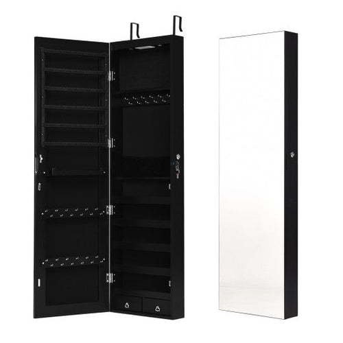 Load image into Gallery viewer, Wall and Door Mounted Mirrored Jewelry Cabinet with Lights-Black
