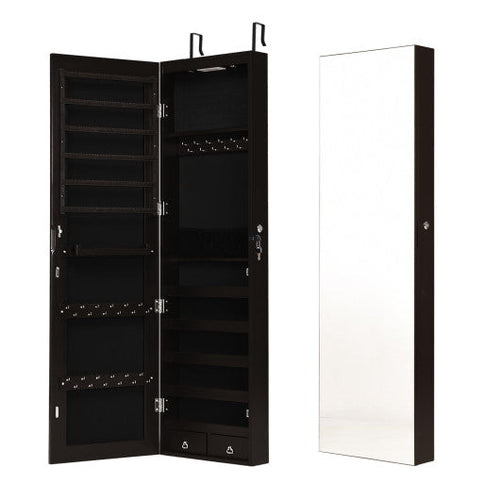 Load image into Gallery viewer, Wall and Door Mounted Mirrored Jewelry Cabinet with Lights-Brown
