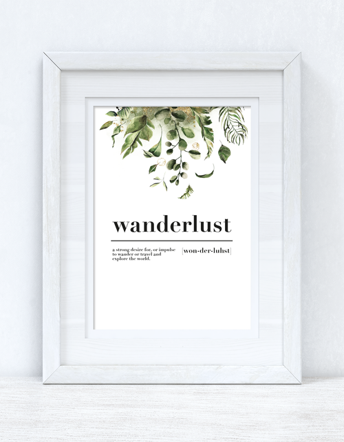 Load image into Gallery viewer, Wanderlust Definition Watercolour Greenery Gold Inspirational Simple Wall Home Decor Print by WinsterCreations™ Official Store

