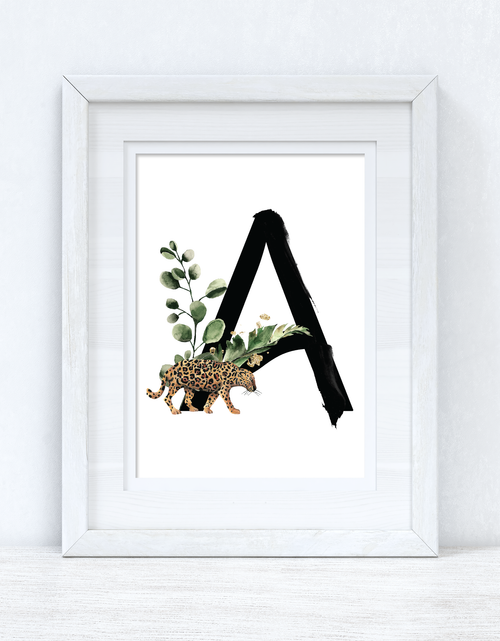 Load image into Gallery viewer, Watercolour Jungle Black Green Golds Alphabet Letter Bedroom Home Wall Decor Print by WinsterCreations™ Official Store
