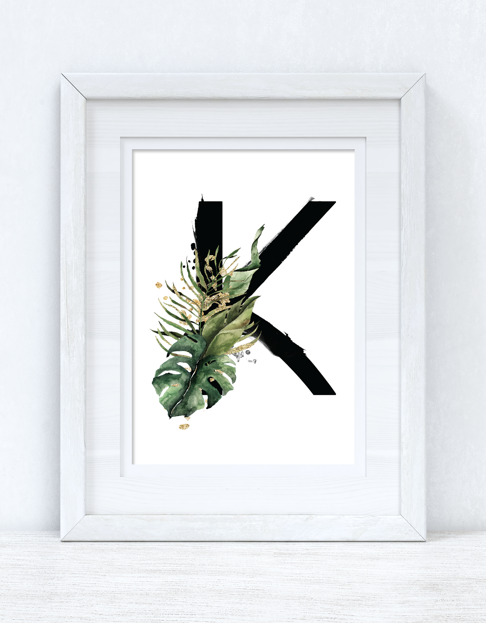 Watercolour Jungle Black Green Golds Alphabet Letter Bedroom Home Wall Decor Print by WinsterCreations™ Official Store