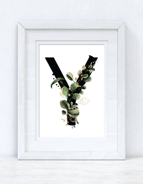 Load image into Gallery viewer, Watercolour Jungle Black Green Golds Alphabet Letter Bedroom Home Wall Decor Print by WinsterCreations™ Official Store
