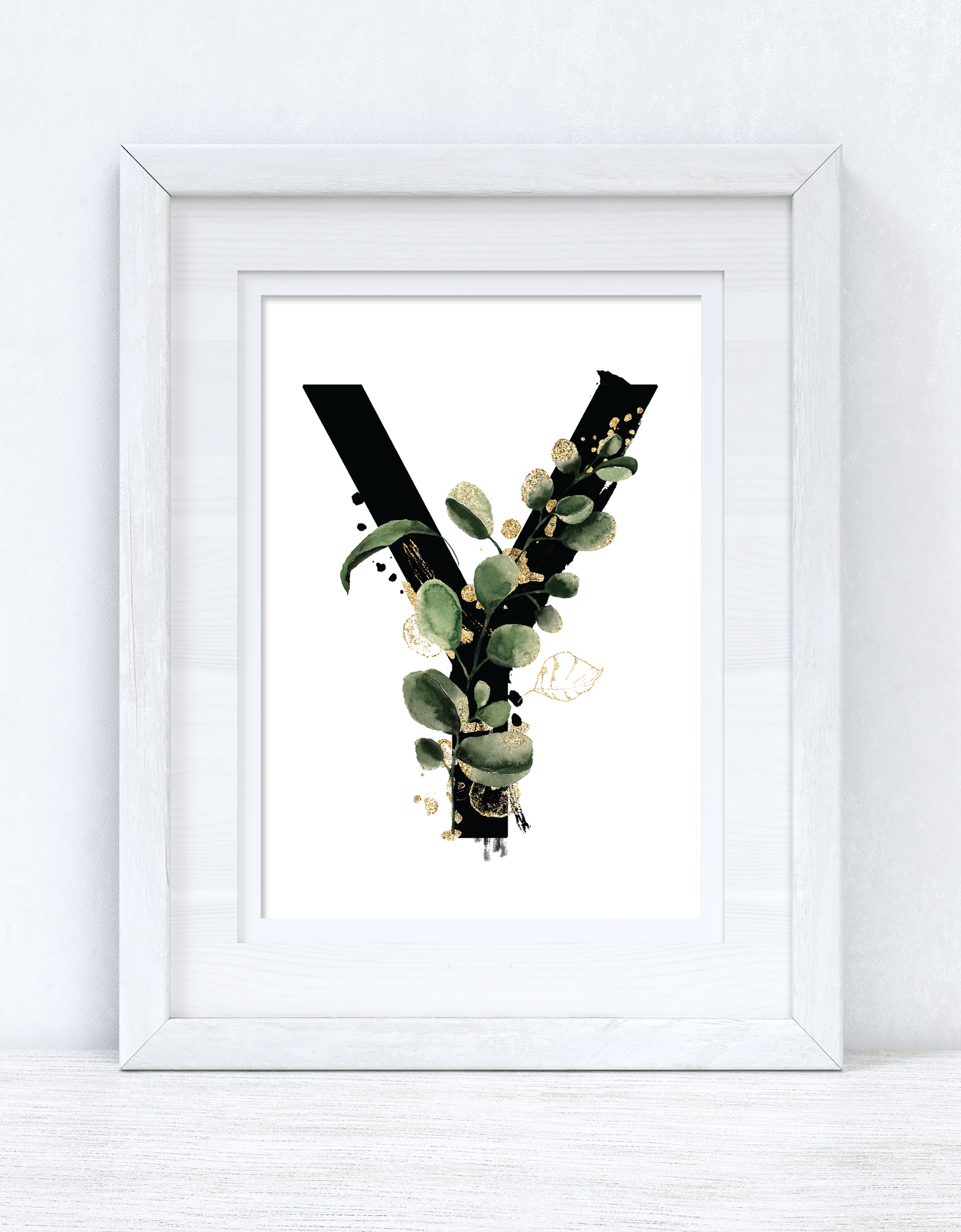 Watercolour Jungle Black Green Golds Alphabet Letter Bedroom Home Wall Decor Print by WinsterCreations™ Official Store