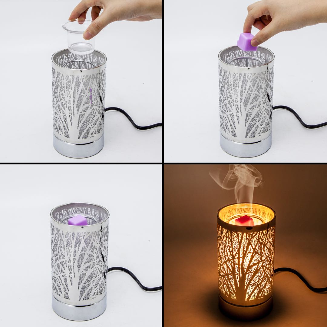 7" touch lamp-Fragrance Wax Melts Warmer -Electric Candle Essential Oil Burner-Metal Silver Sunflower Table Decor by Peterson Housewares & Artwares