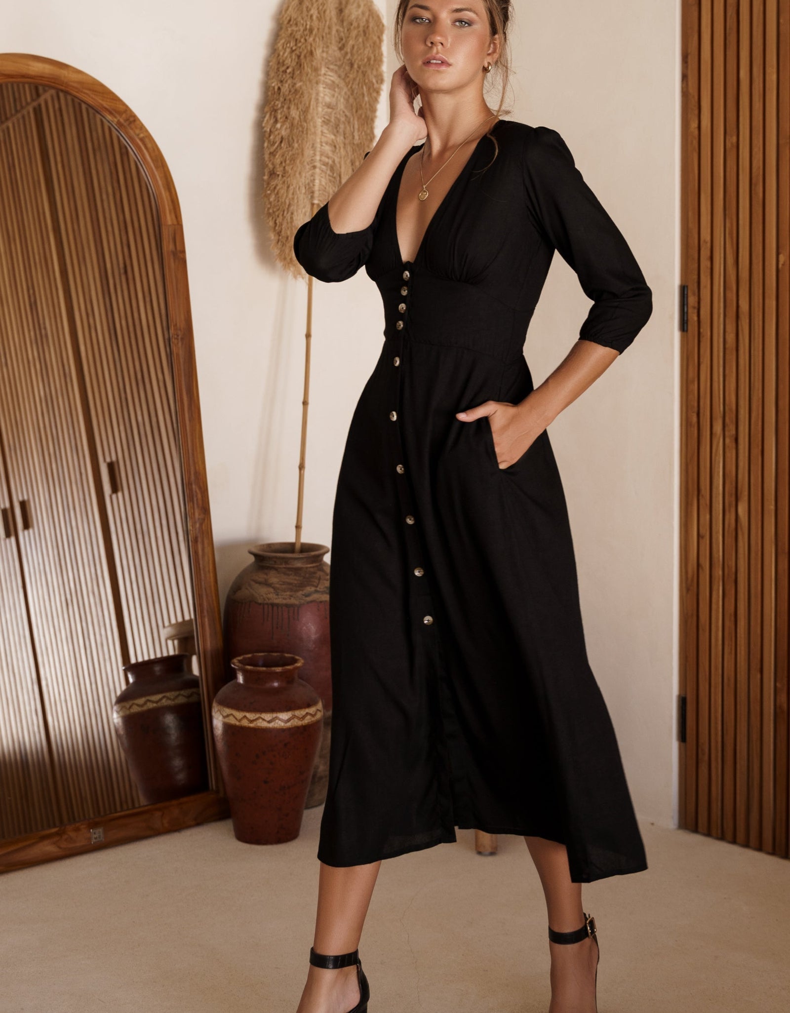 Whisper Light Button up Midi Dress by ELF