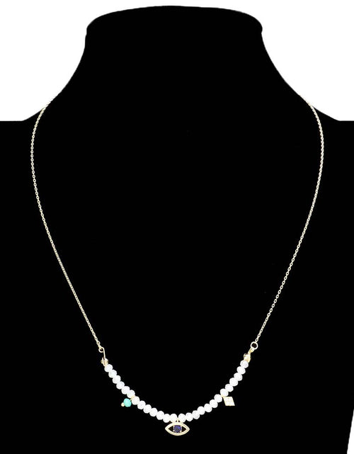 Load image into Gallery viewer, Brass Metal Evil Eye Accented Faceted Beaded Necklace by Madeline Love
