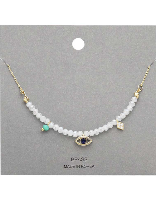 Load image into Gallery viewer, Brass Metal Evil Eye Accented Faceted Beaded Necklace by Madeline Love
