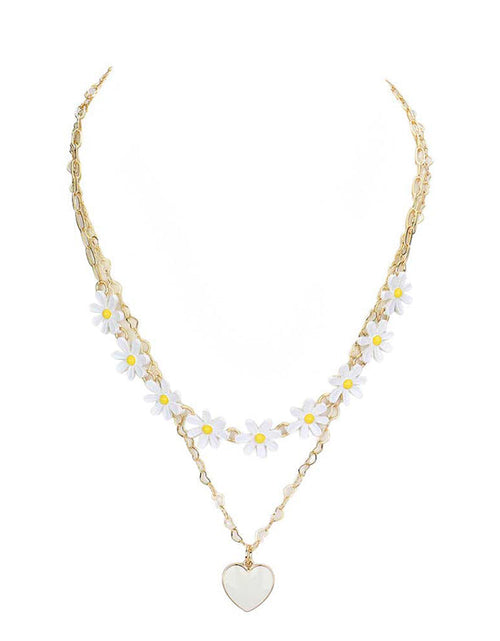 Load image into Gallery viewer, Enamel Heart Pendant Flower Link Double Layered Necklace by Madeline Love
