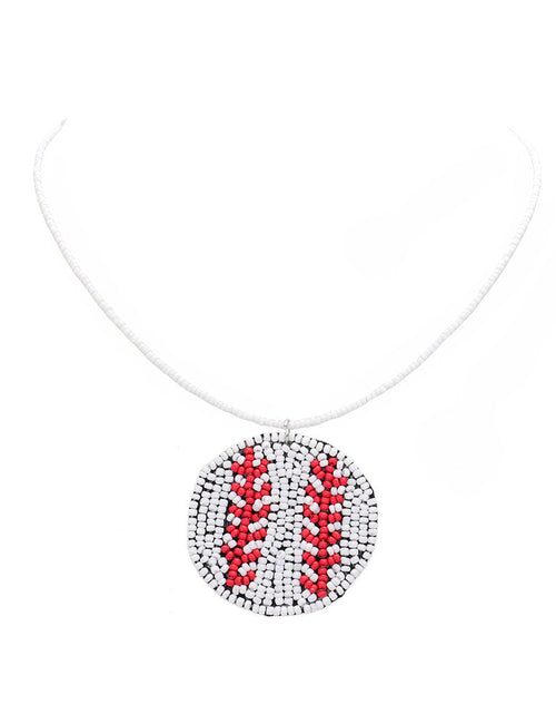 Load image into Gallery viewer, Felt Back Seed Beaded Baseball Pendant Necklace by Madeline Love
