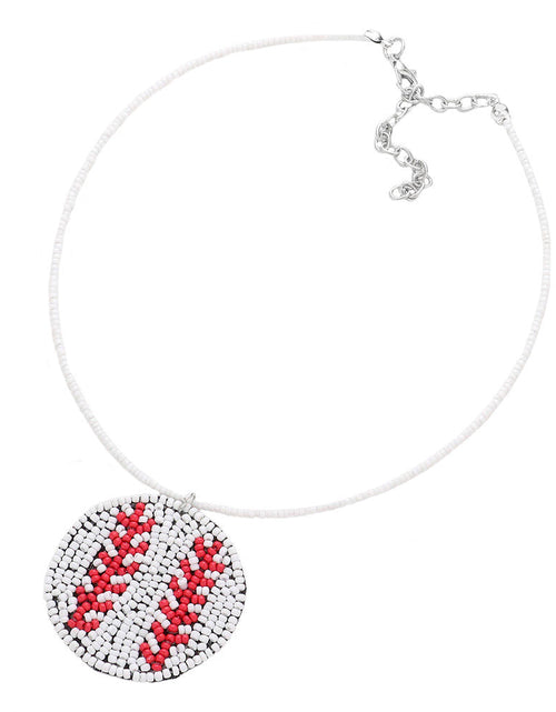 Load image into Gallery viewer, Felt Back Seed Beaded Baseball Pendant Necklace by Madeline Love
