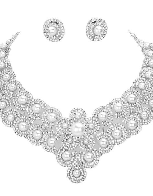 Load image into Gallery viewer, Pearl Accented Evening Necklace Earring Set by Madeline Love
