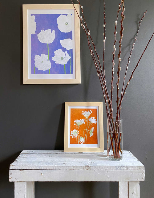 Load image into Gallery viewer, Art Print:  White Poppies on Violet by India &amp; Purry
