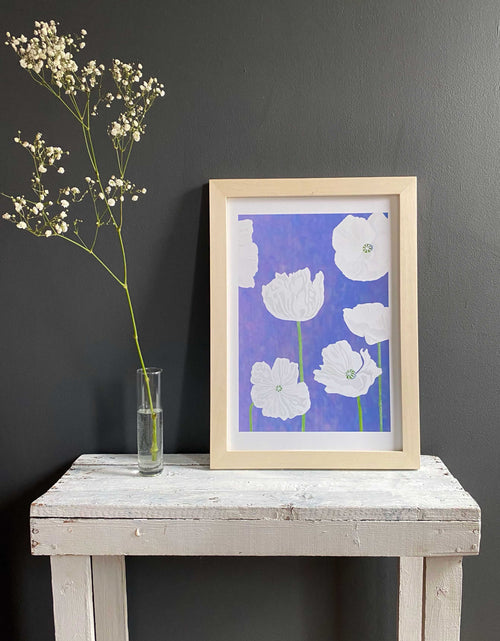 Load image into Gallery viewer, Art Print:  White Poppies on Violet by India &amp; Purry
