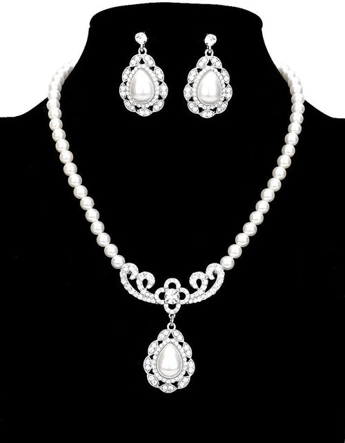 Load image into Gallery viewer, Rhinestone Embellished Teardrop Pearl Accented Necklace by Madeline Love
