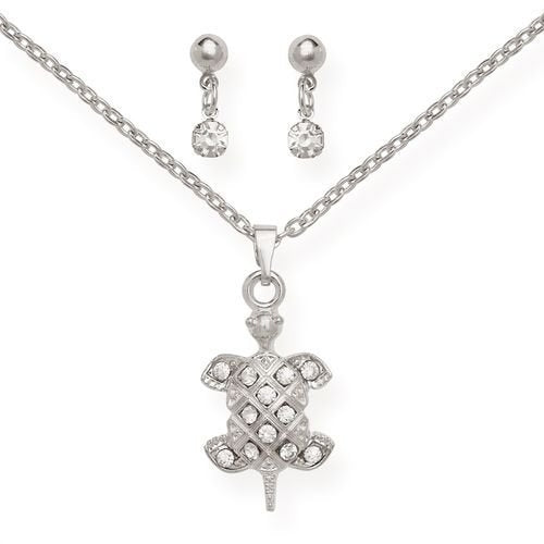 Load image into Gallery viewer, Silver Turtle Pendant Earring SET
