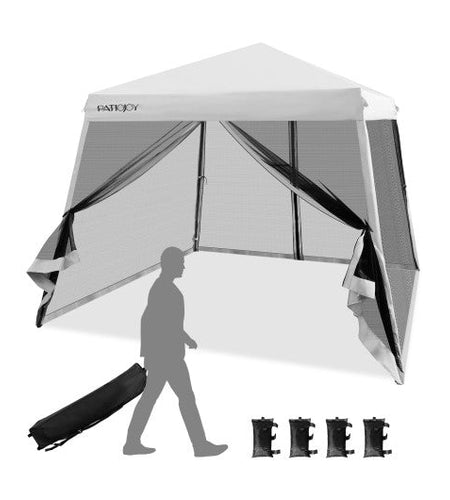 10 x 10 Feet Pop Up Canopy with with Mesh Sidewalls and Roller Bag-White