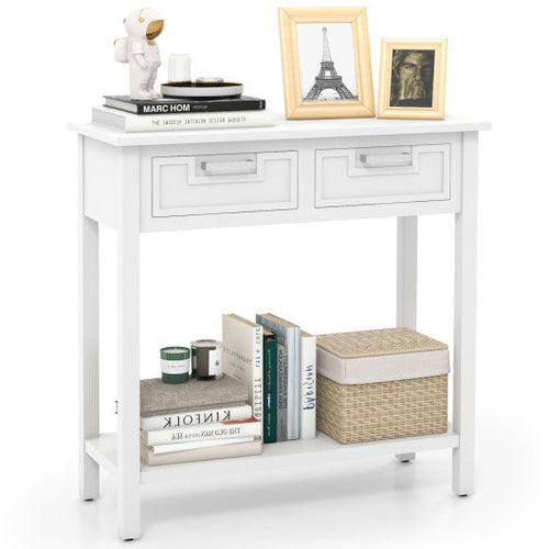 Load image into Gallery viewer, Narrow Console Table with Drawers and Open Storage Shelf-White
