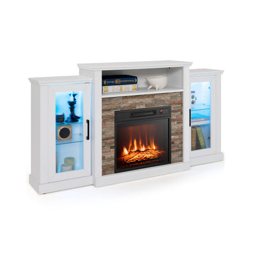 Load image into Gallery viewer, Fireplace TV Stand with 16-Color Led Lights for TVs up to 65 Inch-White

