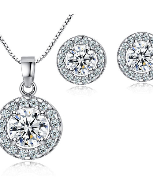 Load image into Gallery viewer, White Gold Cubic Zirconia Necklace Set with Cubic Zirconia Halo Earring Settings by Hollywood Sensation®
