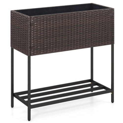 Load image into Gallery viewer, Wicker Raised Garden Bed with Storage Shelf and Removable Liner for Flowers
