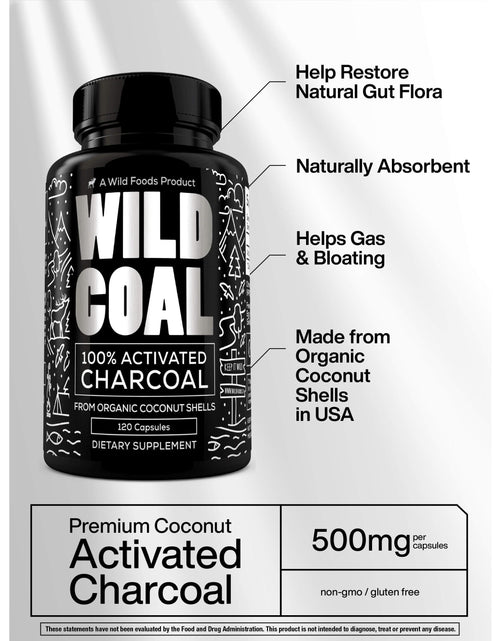 Load image into Gallery viewer, Activated Charcoal Capsules made from 100% Organic Coconuts, 120ct by Wild Foods
