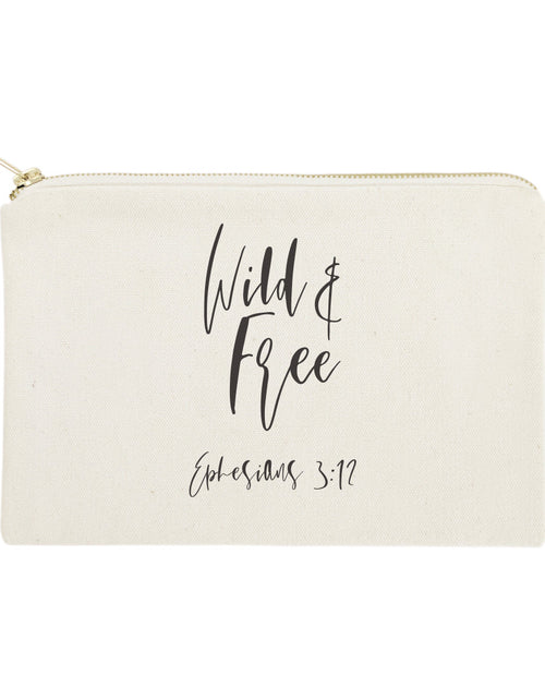 Load image into Gallery viewer, Wild and Free, Ephesians 3:12 Cotton Canvas Cosmetic Bag by The Cotton &amp; Canvas Co.
