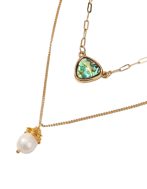 Load image into Gallery viewer, Two Layer Necklace With Abalone Pendant And Pearl Pendant by Hollywood Sensation®

