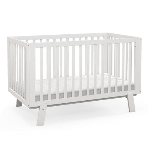 Load image into Gallery viewer, Rubber Wood Baby Crib with Adjustable Mattress Heights and Guardrails-White
