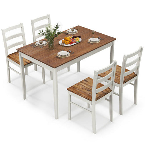 Load image into Gallery viewer, 5-Piece Wooden Dining Set with Rectangular Table and 4 Chairs-Coffee
