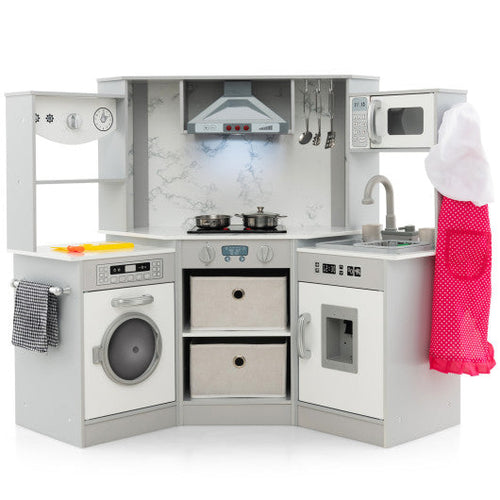 Load image into Gallery viewer, Wooden Kids Play Kitchen Playset with Realistic Lights and Sounds-Gray
