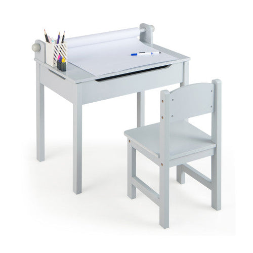 Load image into Gallery viewer, Wooden Kids Table and Chair Set with Storage and Paper Roll Holder-Gray
