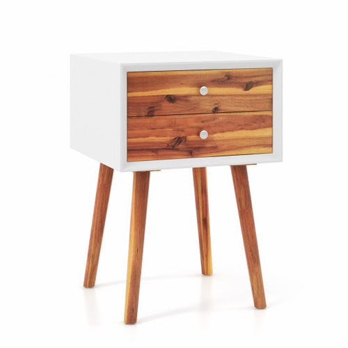 Load image into Gallery viewer, Wooden Nightstand Mid-Century End Side Table with 2 Storage Drawers-Brown
