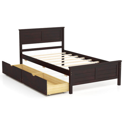 Load image into Gallery viewer, Twin Size Bed Frame with Storage Drawers-Espresso
