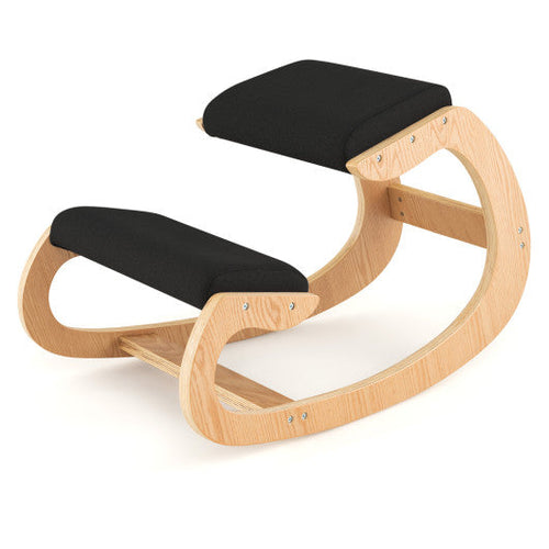 Load image into Gallery viewer, Wooden Rocking Chair with Comfortable Padded Seat Cushion and Knee Support-Black
