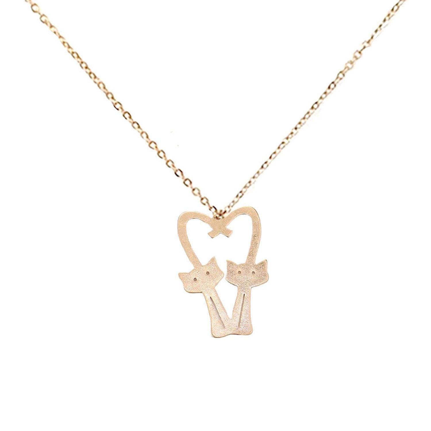 Brass Metal Cats Heart Pendant Necklace by Madeline Love